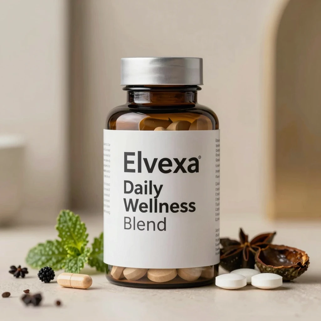 Elvexa daily wellness blend supplement bottle