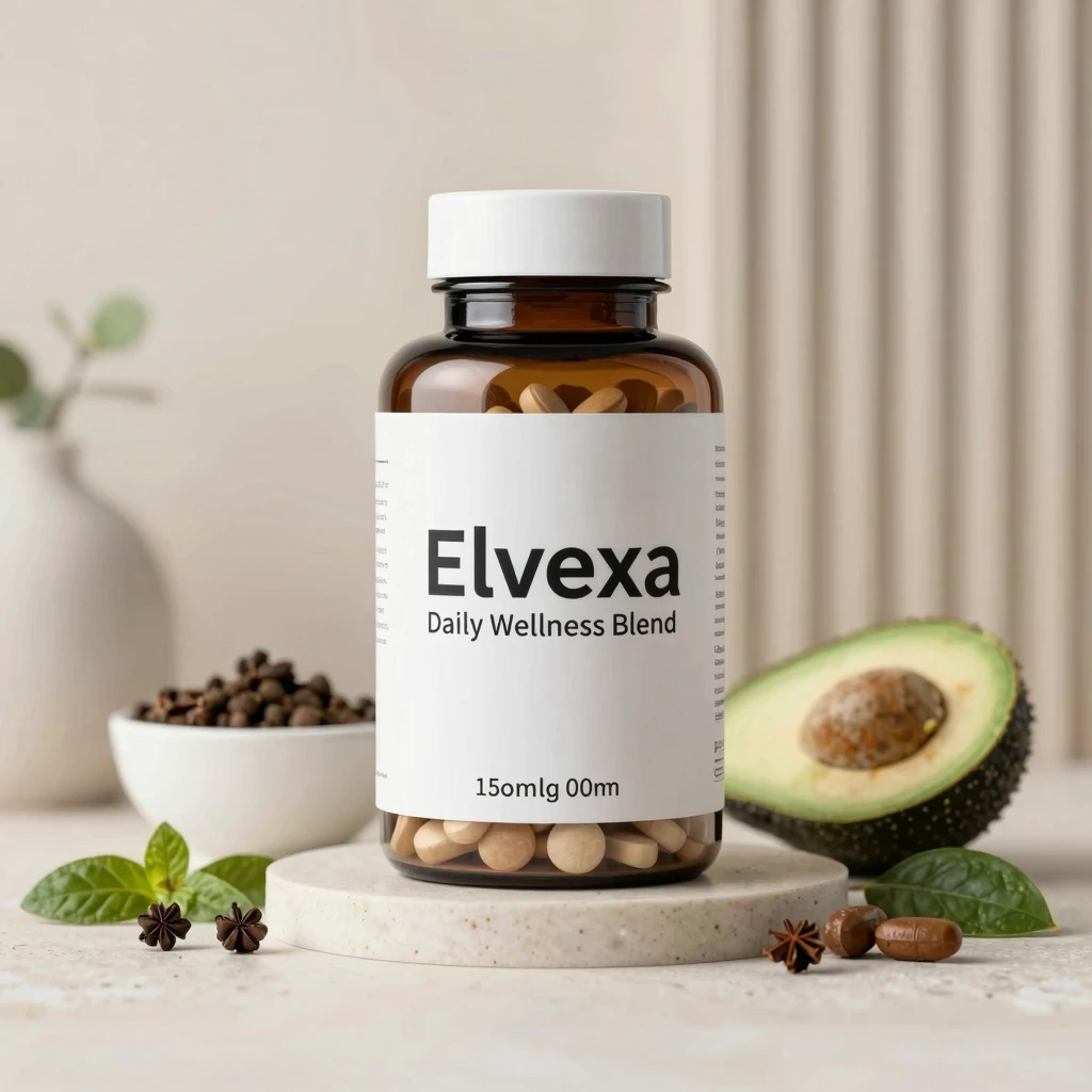 Elvexa supplement bottle and packaging